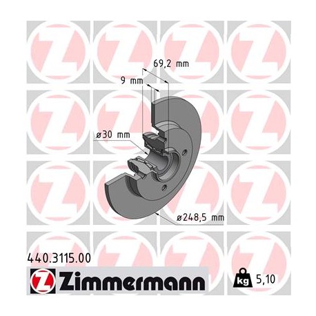 DISC ZIMMERMANN PEUGEOT/CITROEN with bearing set