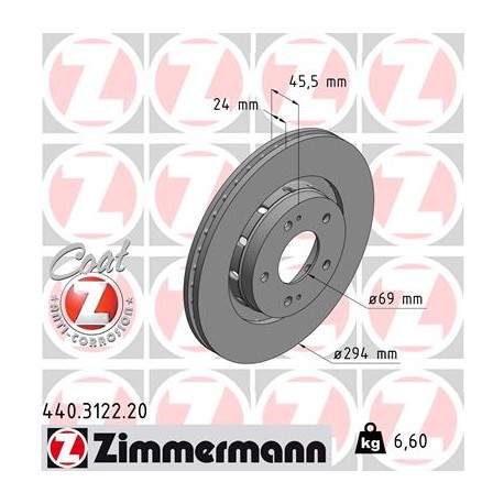 DISQUE ZIMMERMANN PEUGEOT/CITROENMITSUBISHI Coat Z